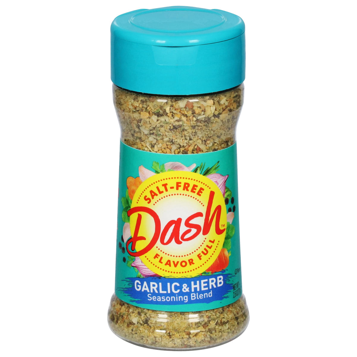 Mrs. Dash Garlic and Herb bottle shaker highlights salt-free flavor for everyday meals.