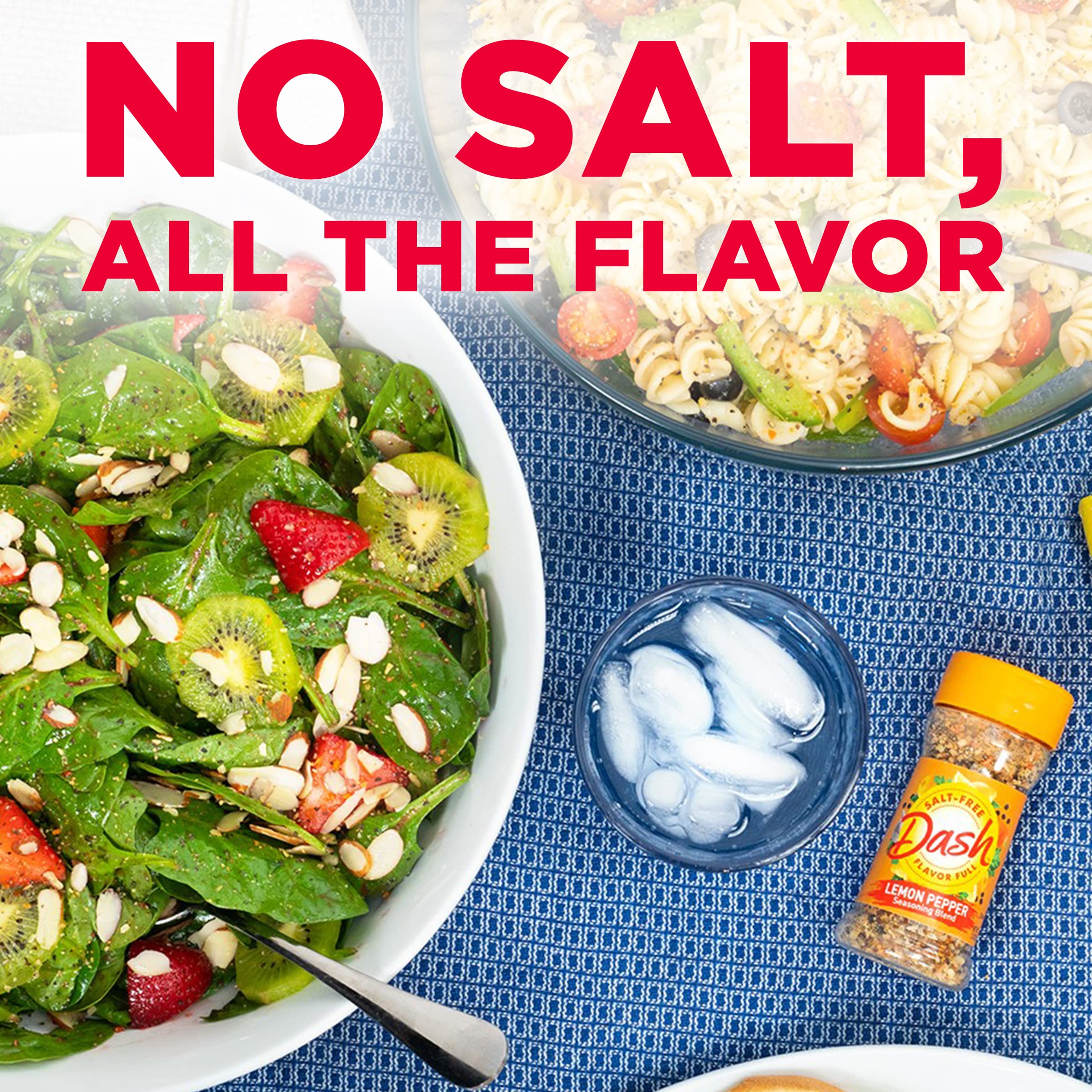 Mrs. Dash Lemon Pepper sauce and salad booster on a bowl