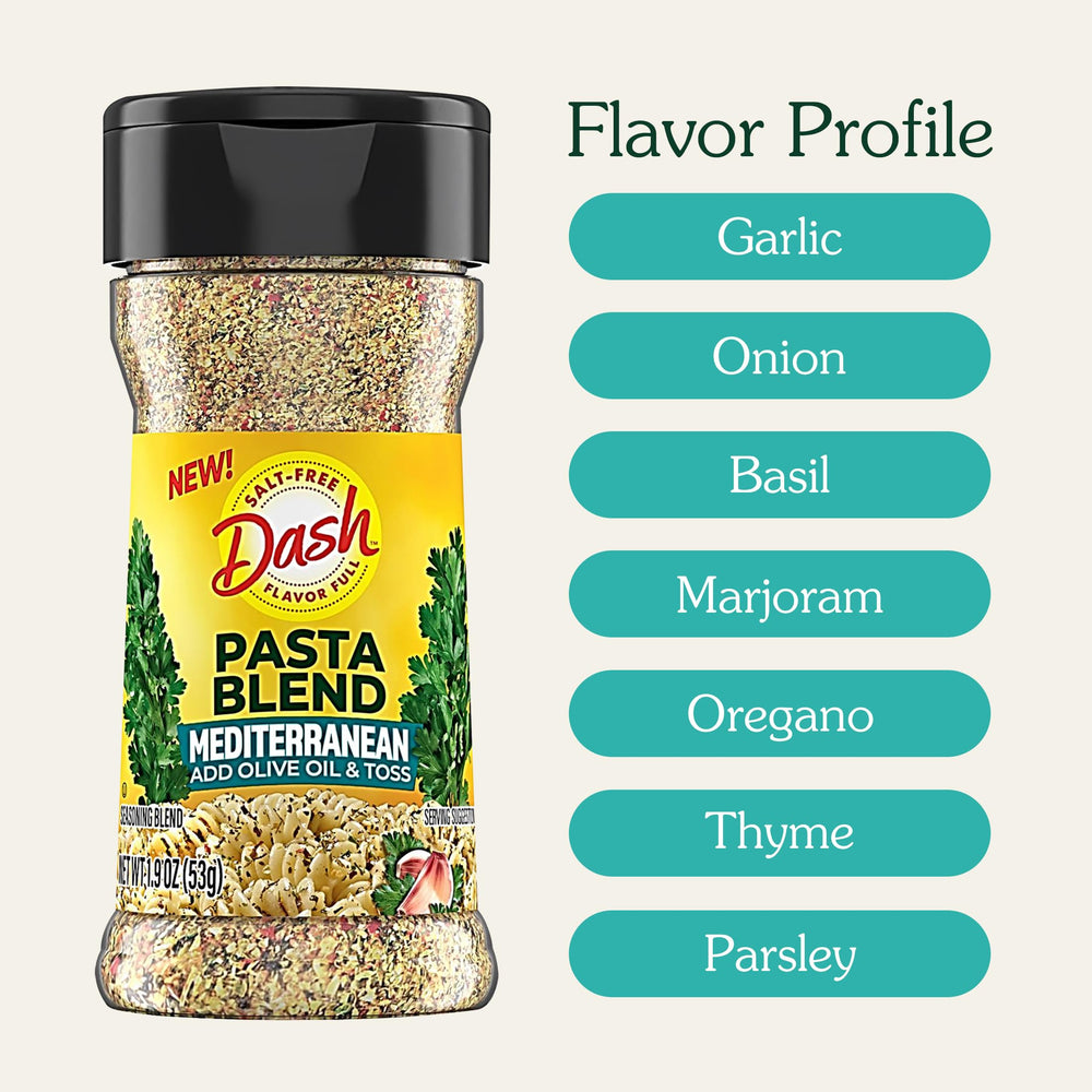Mrs. Dash Mediterranean herb blend close-up showing fresh garlic and basil aroma.