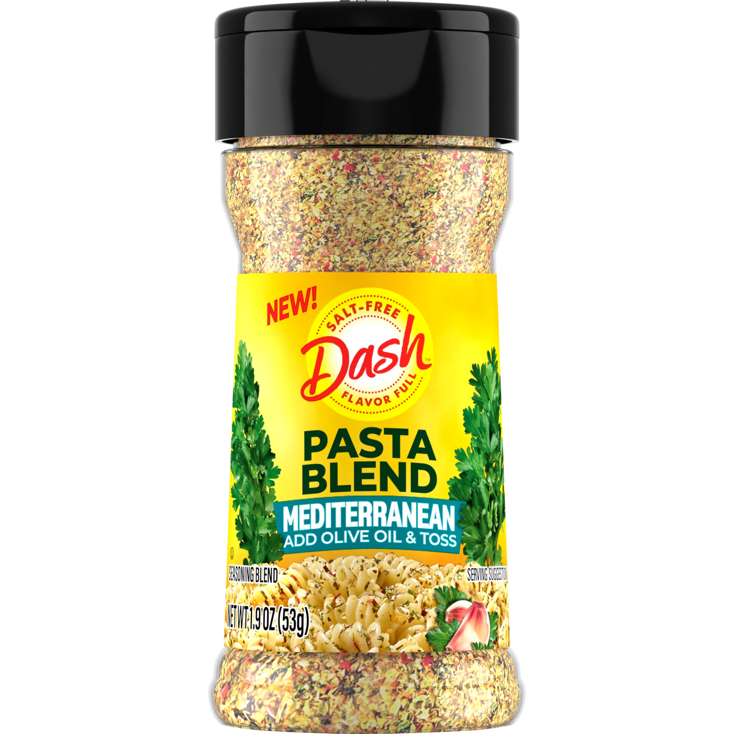 Mrs. Dash Mediterranean pasta seasoning jar ready to boost flavor without salt.