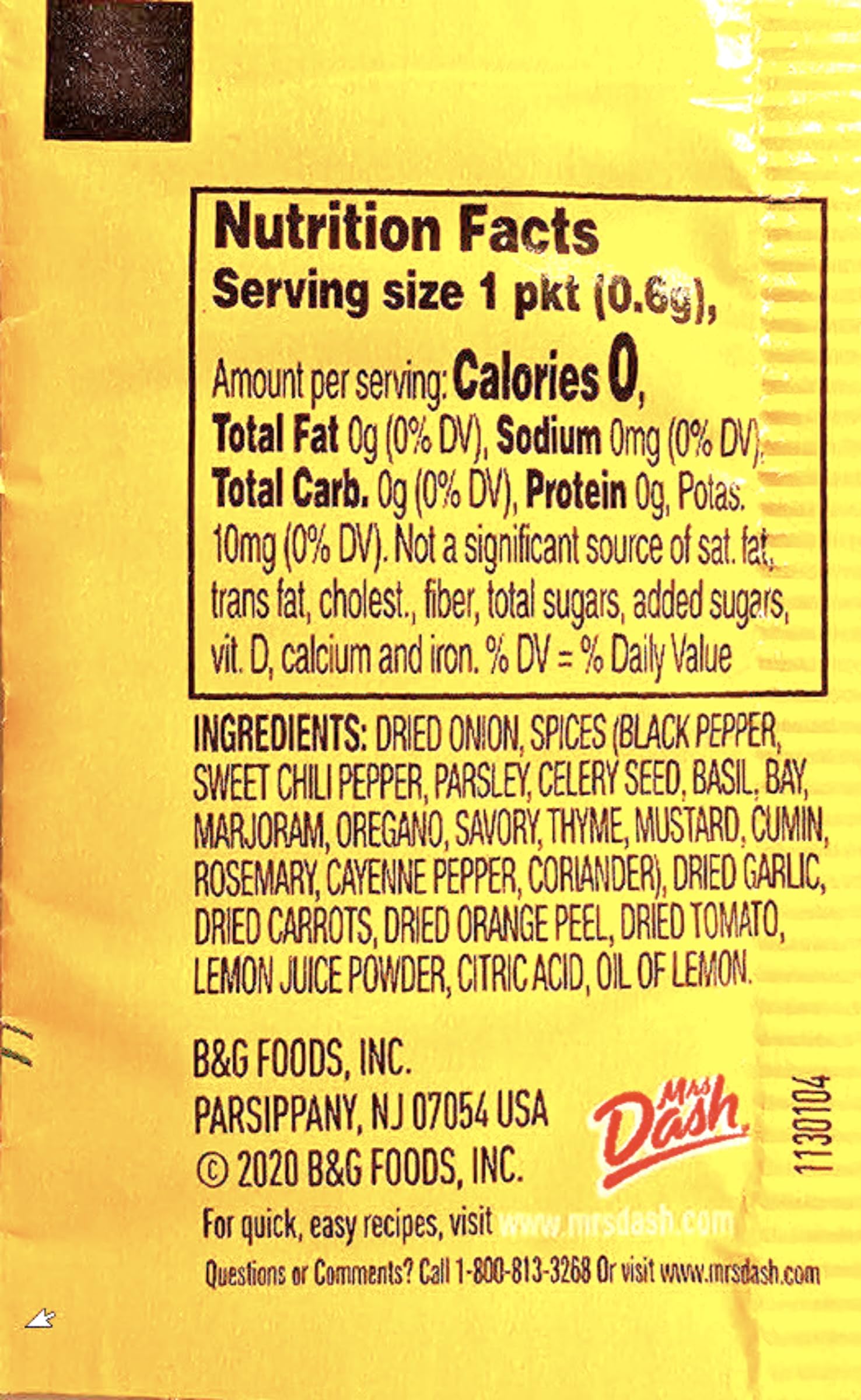 Mrs. Dash Original packets displayed for healthcare trays and on-the-go meals