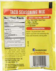 Mrs Dash salt-free taco seasoning packaging close-up shows bold spices.
