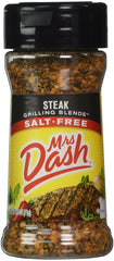 Mrs. Dash Steak Grilling Blend bottle, salt-free seasoning for steaks and grills.