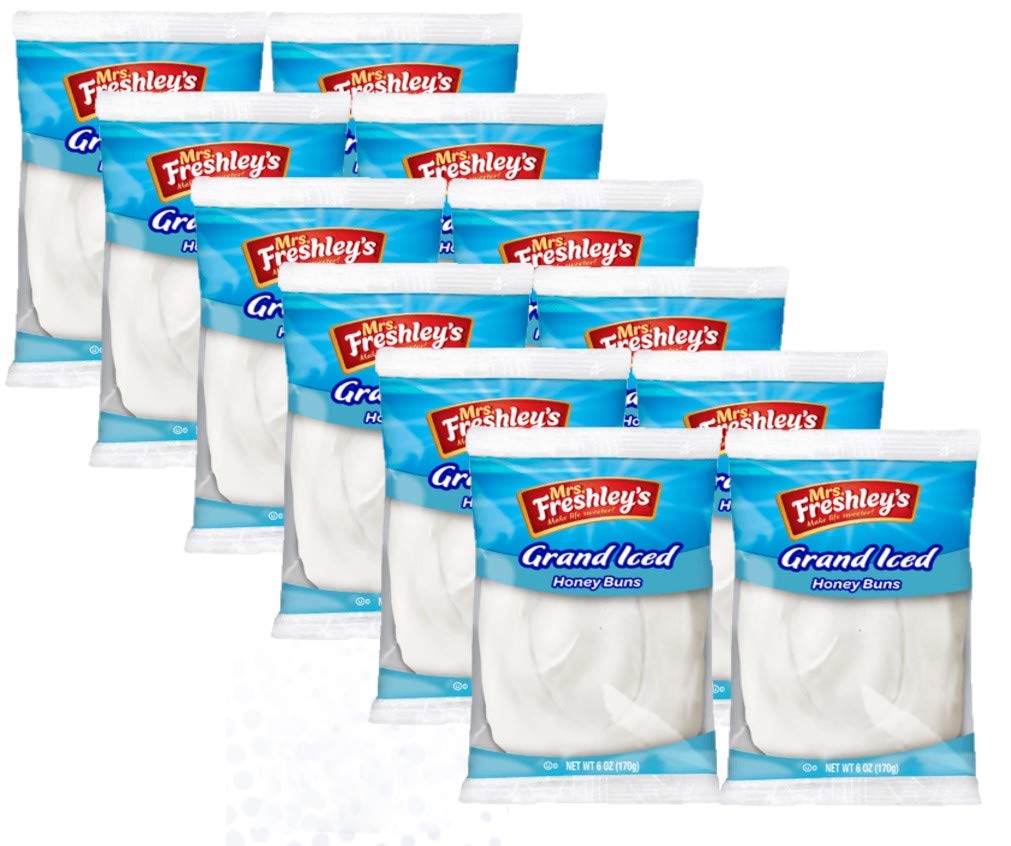 Mrs. Freshley's Grand White Iced Honey Bun, 50% larger than standard, for a hearty treat.