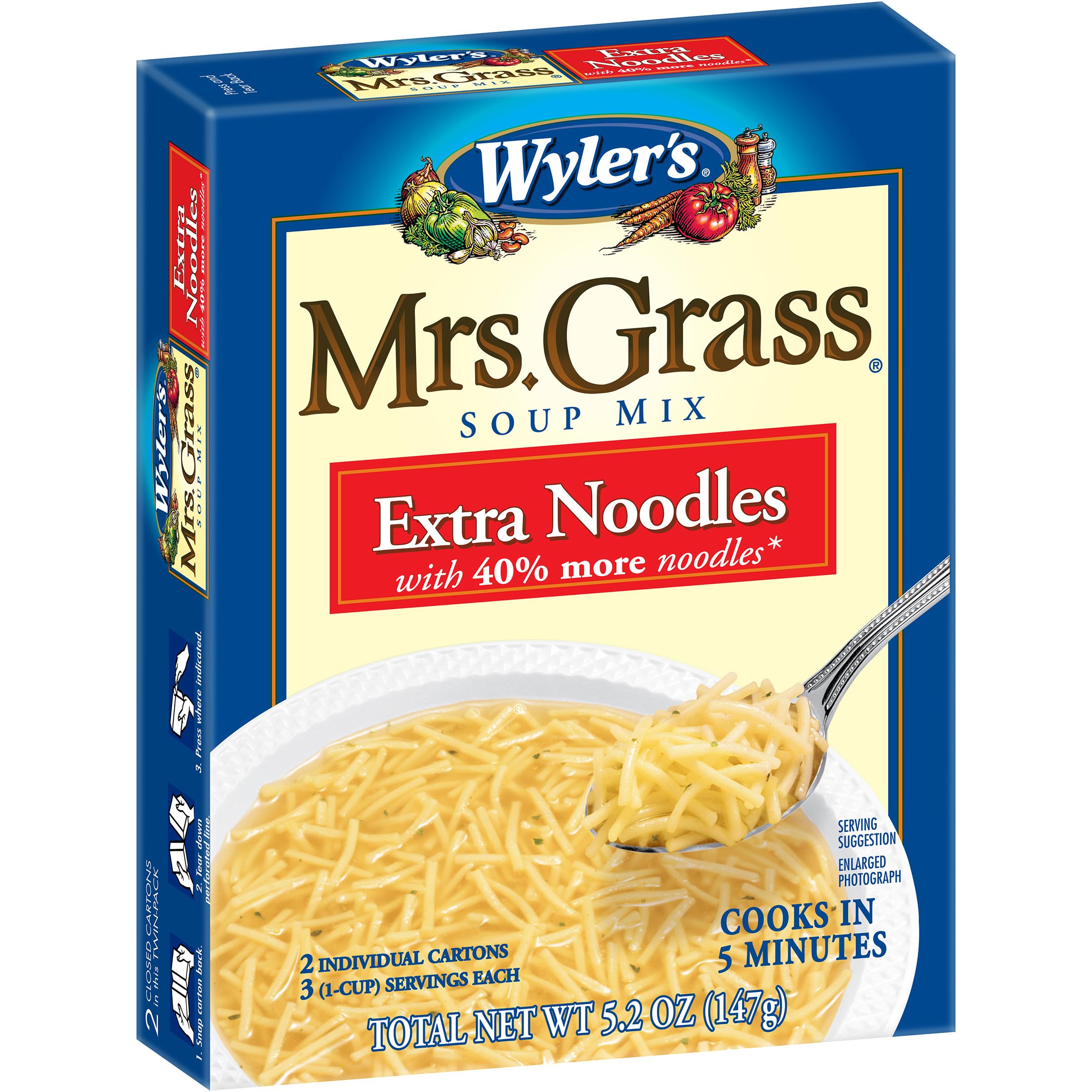 Two cartons provide three 1-cup servings per pack.