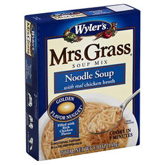 Mrs Grass Mix Soup Chicken Noodle noodles closeup highlights tender egg noodles and broth.
