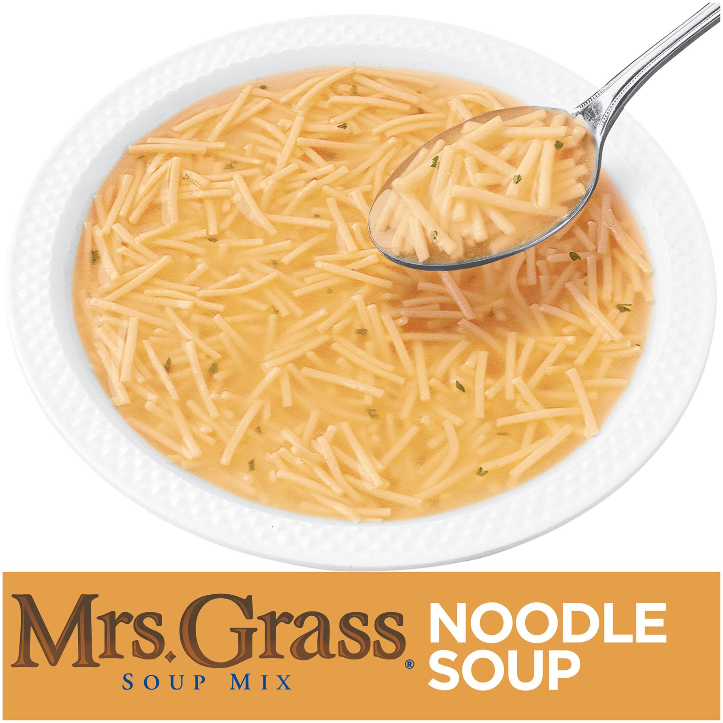 Compact packaging of Mrs. Grass two-pack for easy pantry storage.