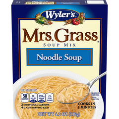 Mrs. Grass Noodle Soup box showcases packaging for quick meals