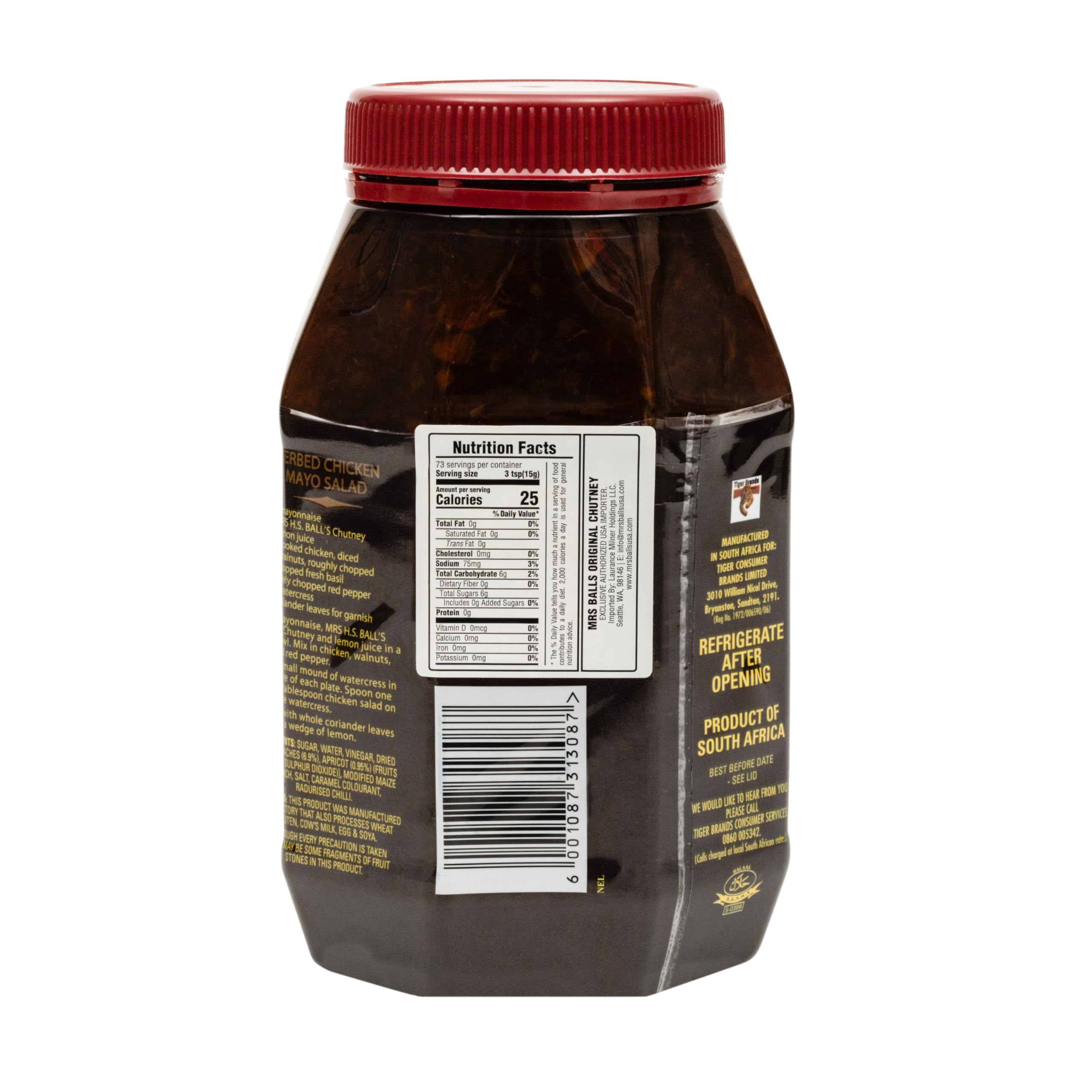 MRS H.S.BALL'S Original Chutney served with curry or eggs.