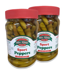 Mrs. Klein's Sport Peppers bulk 64oz packaging for bold Chicago-style hot dogs.