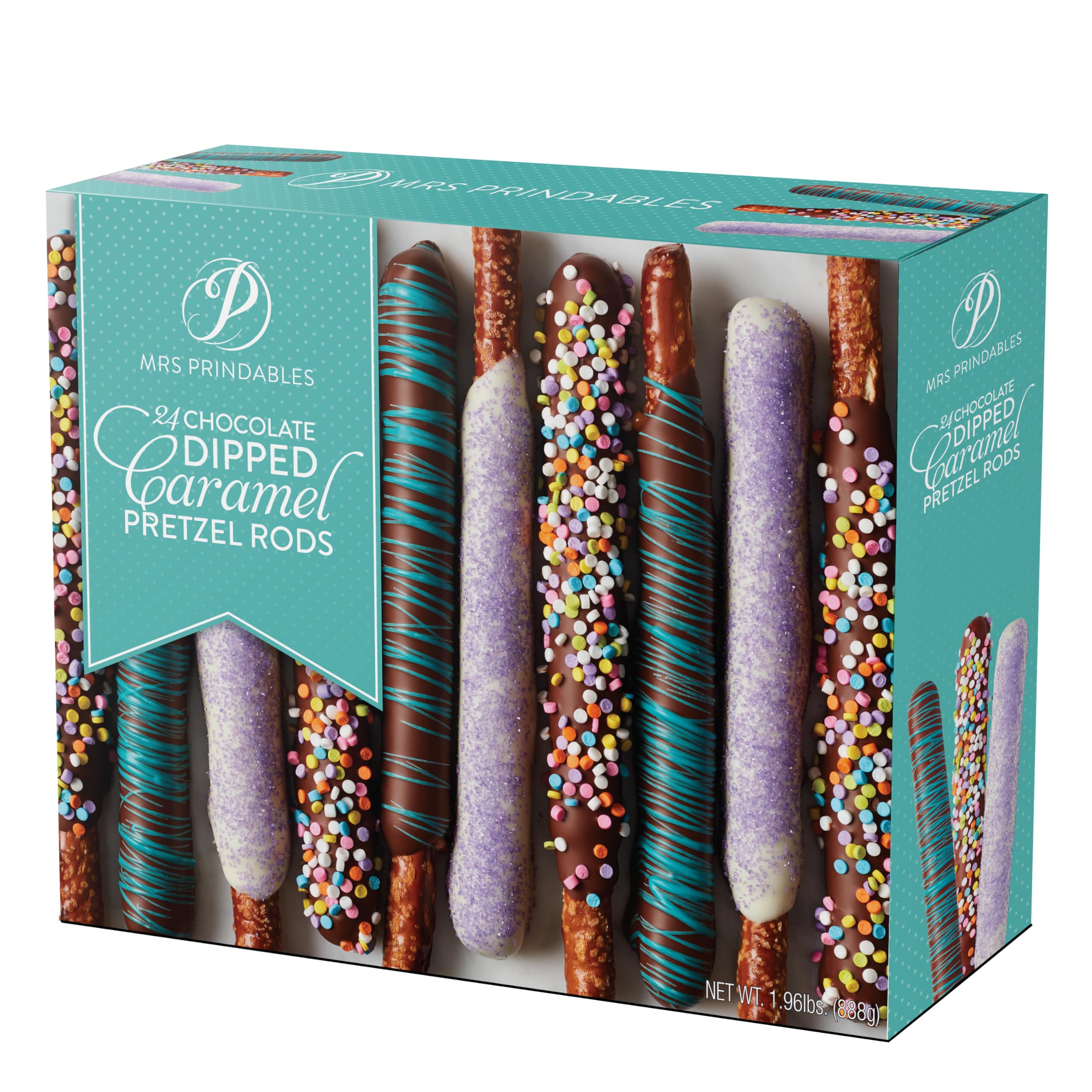 Mrs Prindables spring chocolate dipped pretzel rods showcase gourmet crunch and festive color