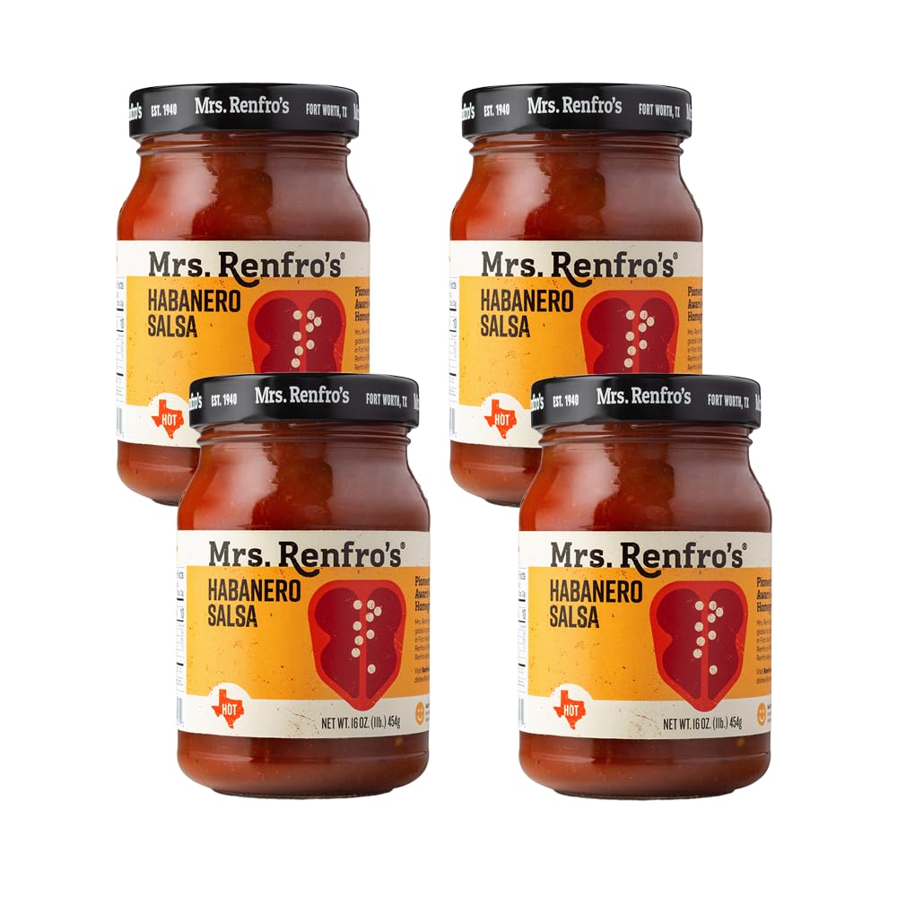 Mrs. Renfro's Habanero Salsa jar front view shows bold flavor for daily snacking.