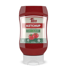 Mrs Taste Sugar Free Ketchup bottle pouring for lighter meals.