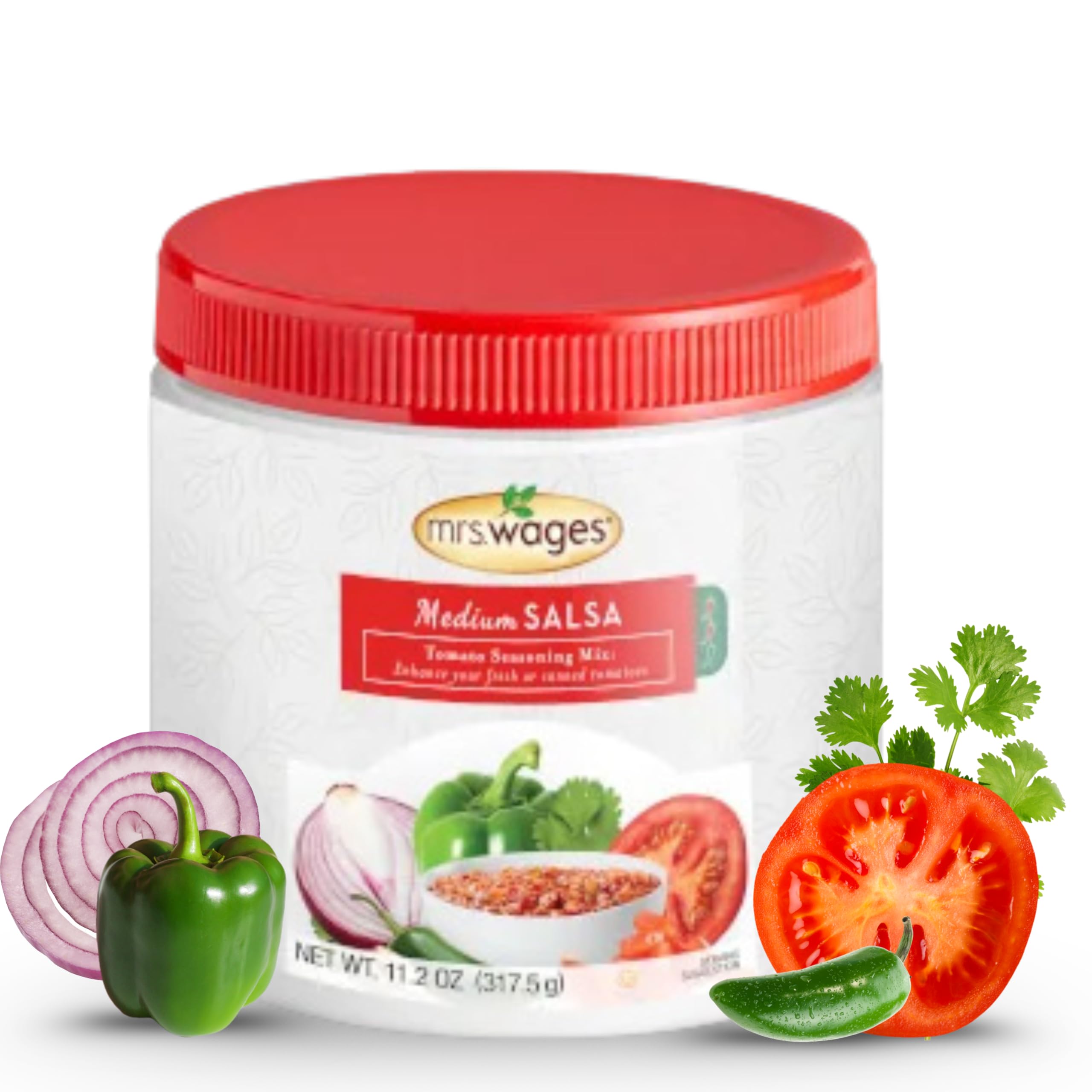 Mrs. Wages Salsa Canning Mix front label for easy home canning.