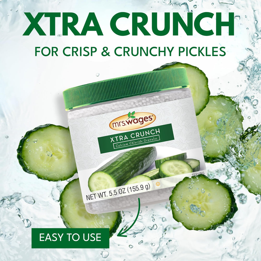 Mrs. Wages Xtra Crunch ingredients close-up hints at consistent crispness.