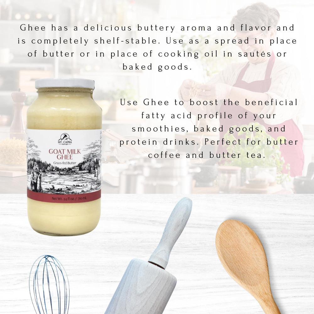 Mt. Capra Goat Milk Ghee shelf-stable, no refrigeration required.
