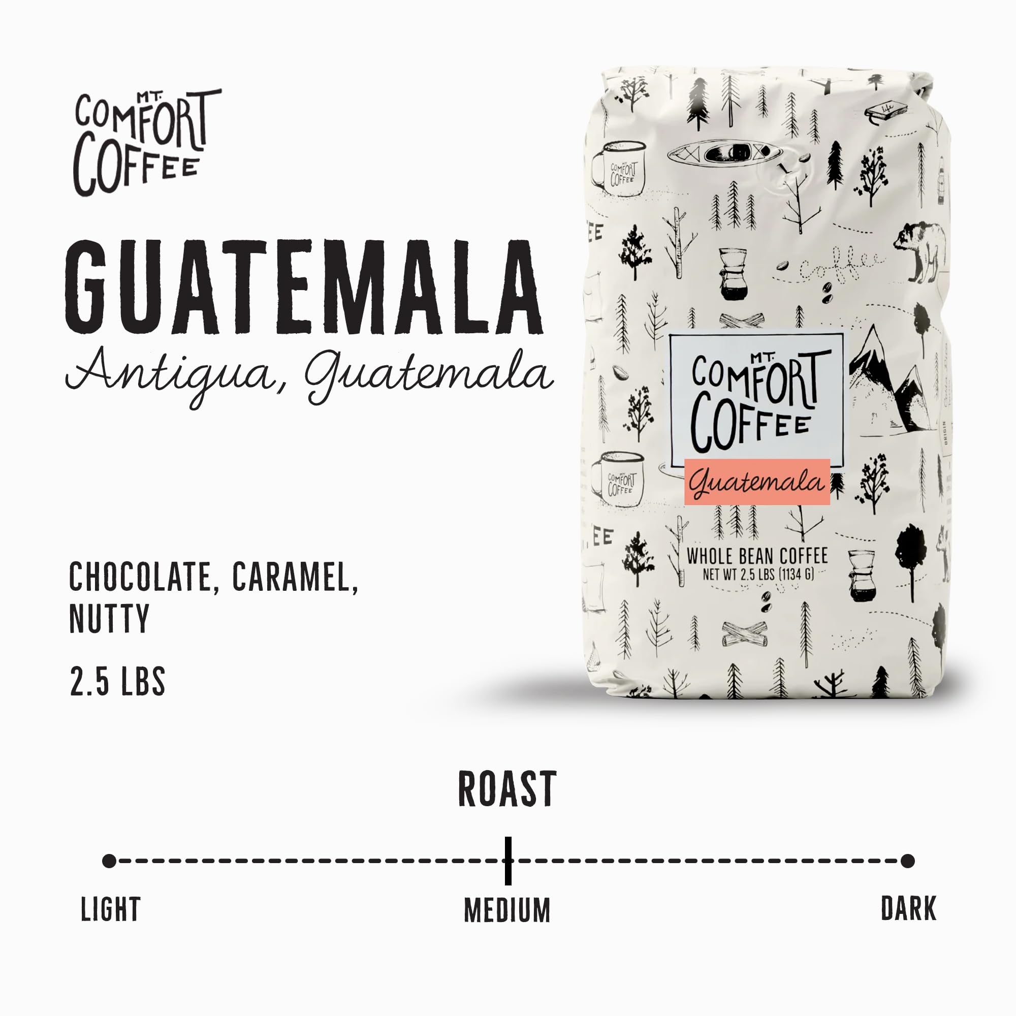 Aroma rises from Mt. Comfort Guatemala beans in the bag for a rich brew.