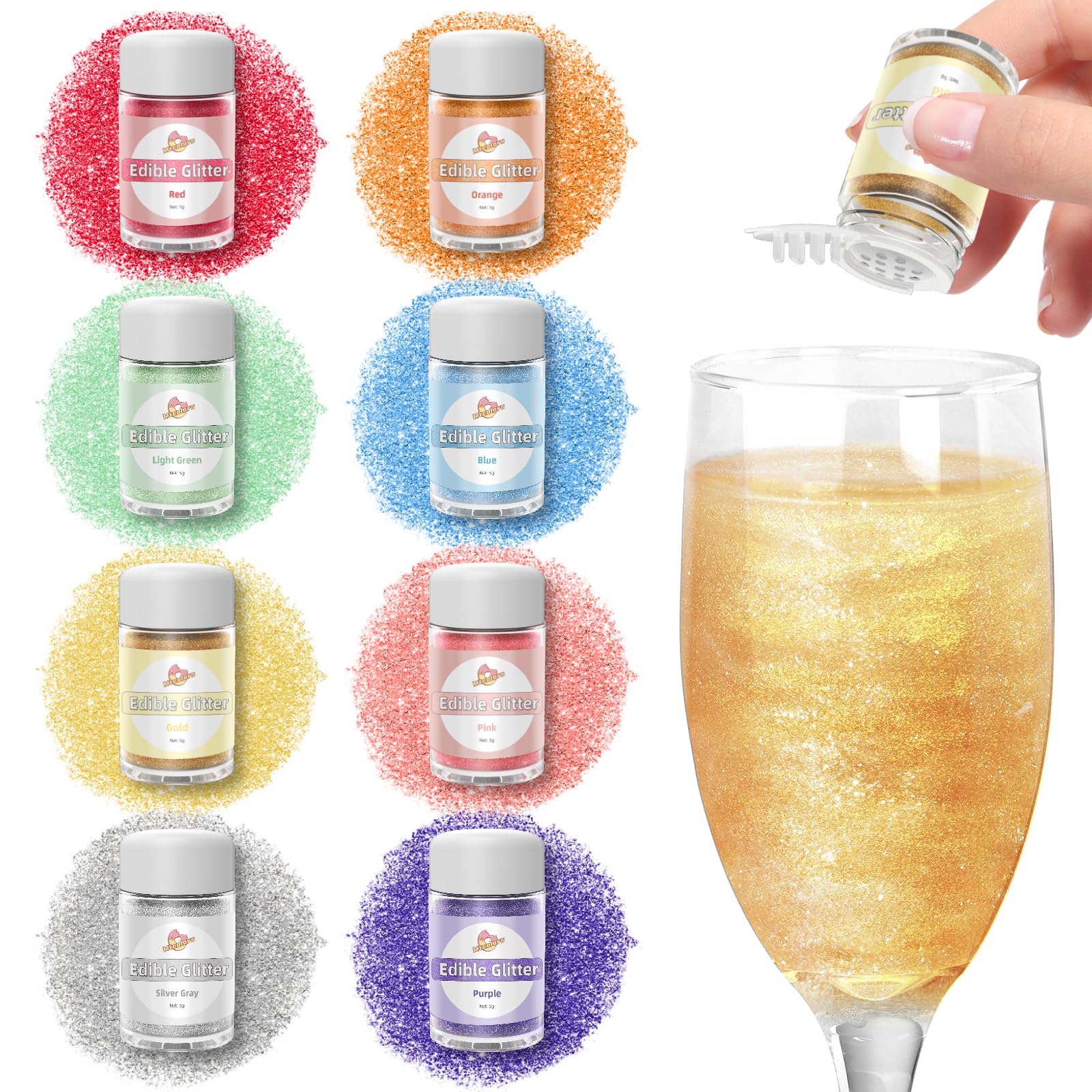 Mtcolors edible glitter for cocktails in eight colors adds instant sparkle to drinks