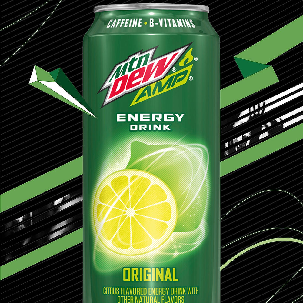 Mtn Dew AMP Energy Original can with citrus aroma.