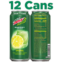 Mtn Dew AMP Energy Original twelve can pack arrangement.