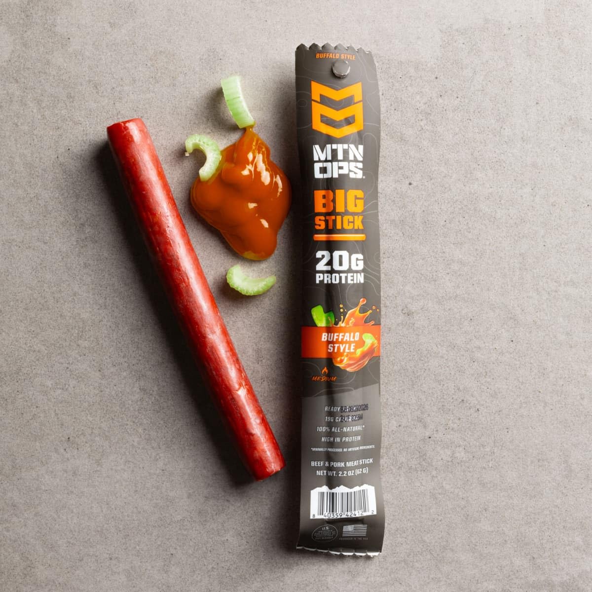 MTN OPS big-stick hiking snack ready in a compact package