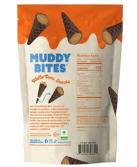 Muddy Bites peanut butter chocolate waffle cone—cross-section reveals creamy filling.