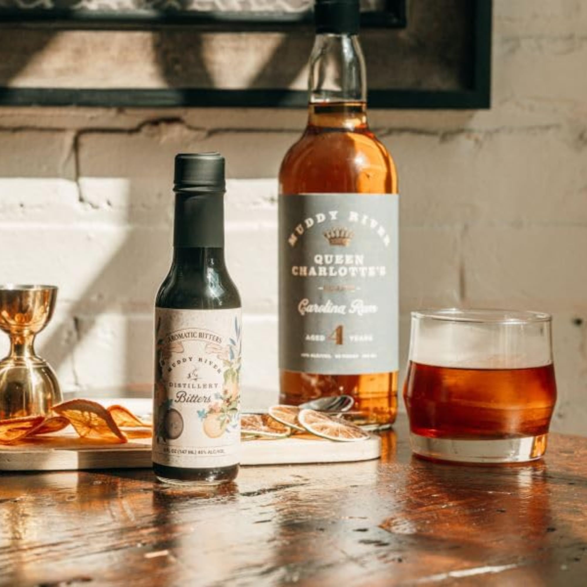 Muddy River Aromatic Bitters ready to balance whiskey cocktails.