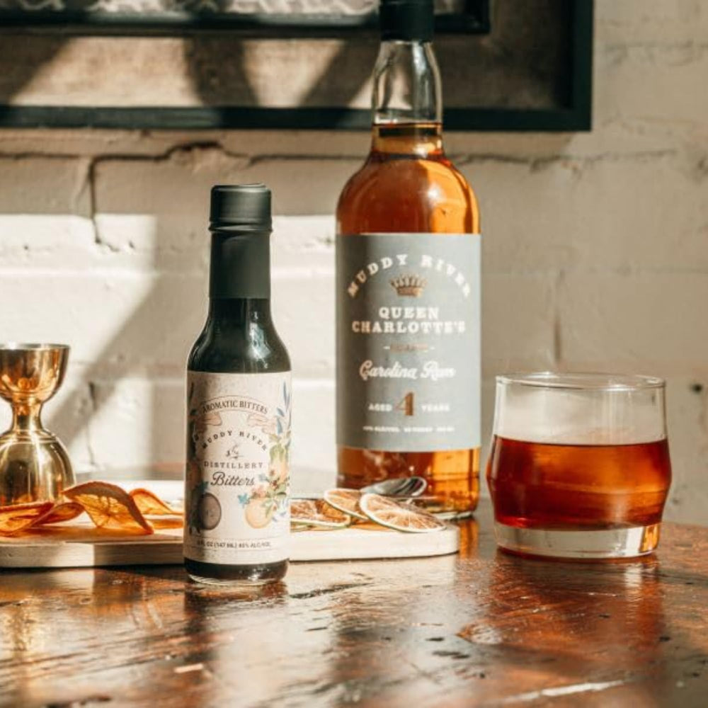 Muddy River Aromatic Bitters ready to balance whiskey cocktails.