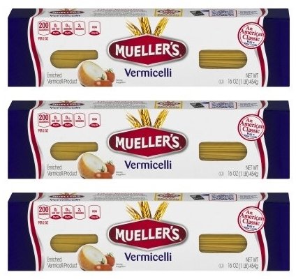 Mueller's vermicelli pasta 3-pack for easy family meals.