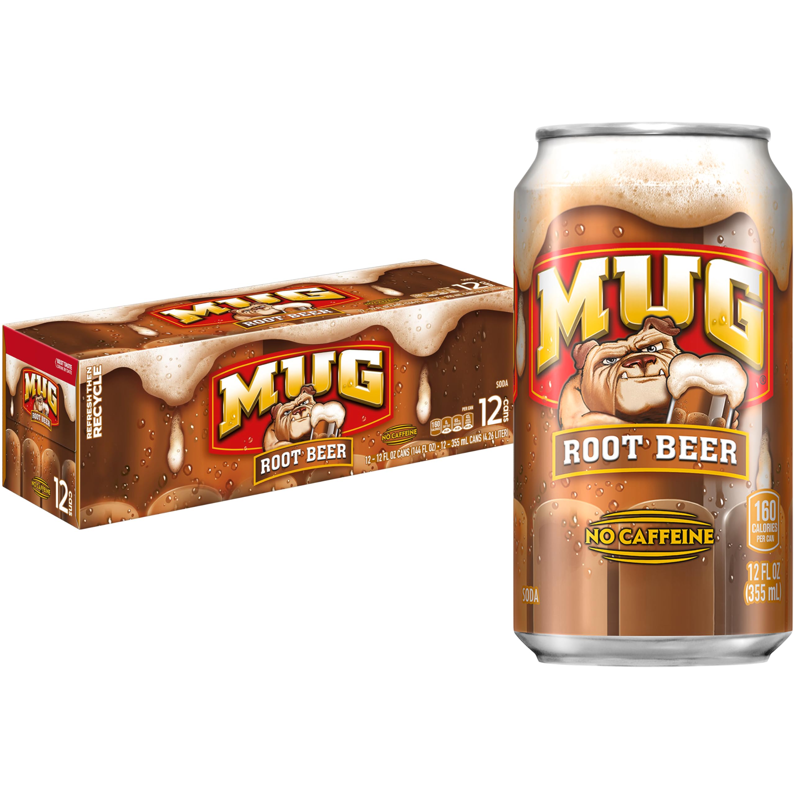 Mug Root Beer 12oz can pack showing the colorful brand and packaging for family refreshment
