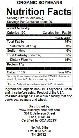 Mulberry Lane Farms organic non-GMO soybeans with GOA label for quality sourcing.