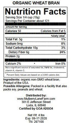 GOA-certified organic Mulberry Lane Farms wheat bran seal on packaging.