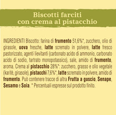 Crisp frolla texture of Baiocchi al Pistacchio with pistachio cream close-up