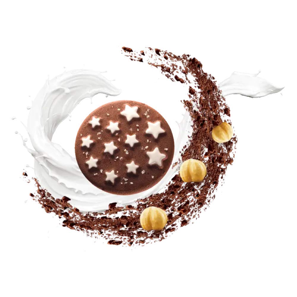 Mulino Bianco Pan di Stelle biscuits closeup cocoa stars, rich aroma.