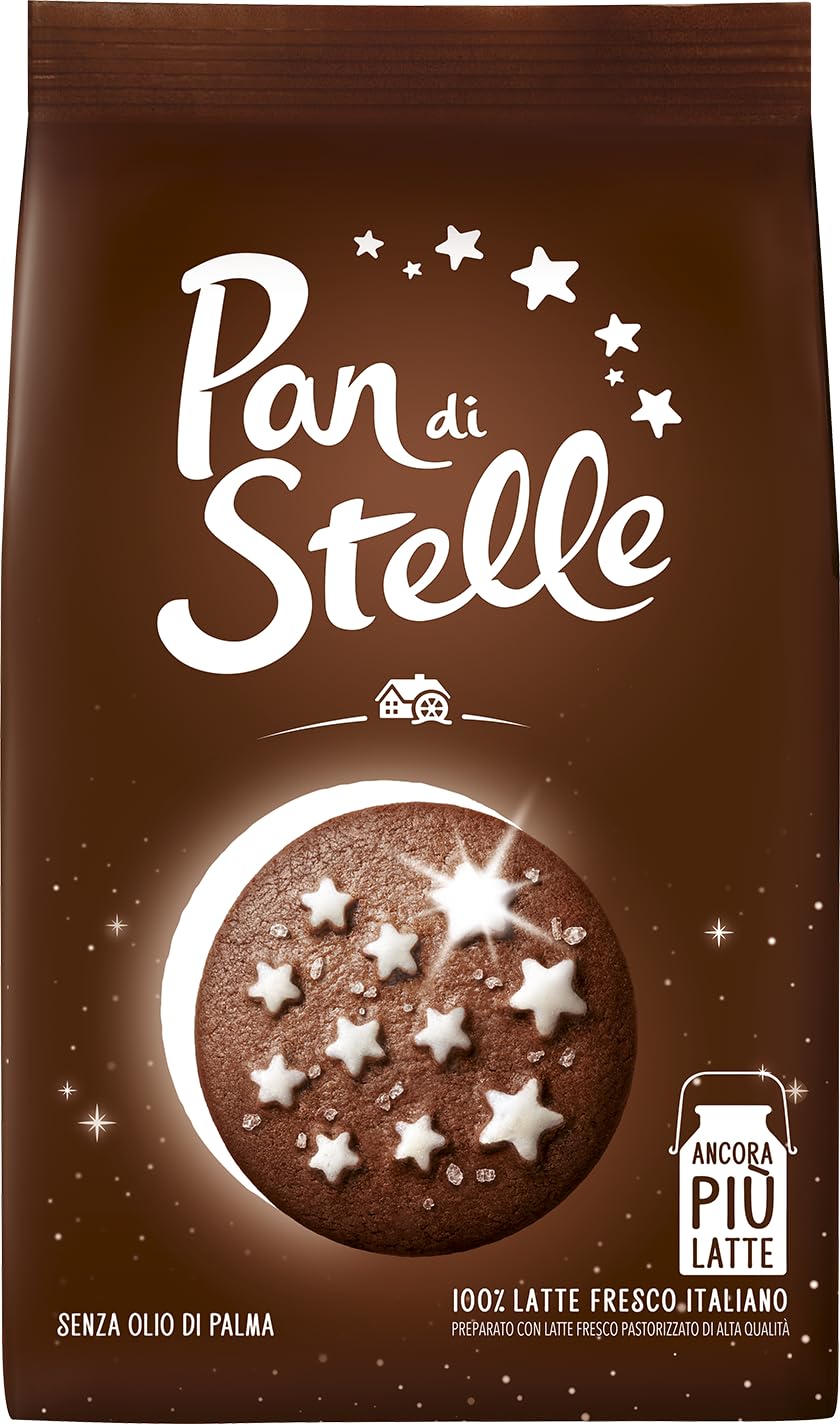 Mulino Bianco Pan di Stelle pack shot, authentic Italian cookies ready to share.