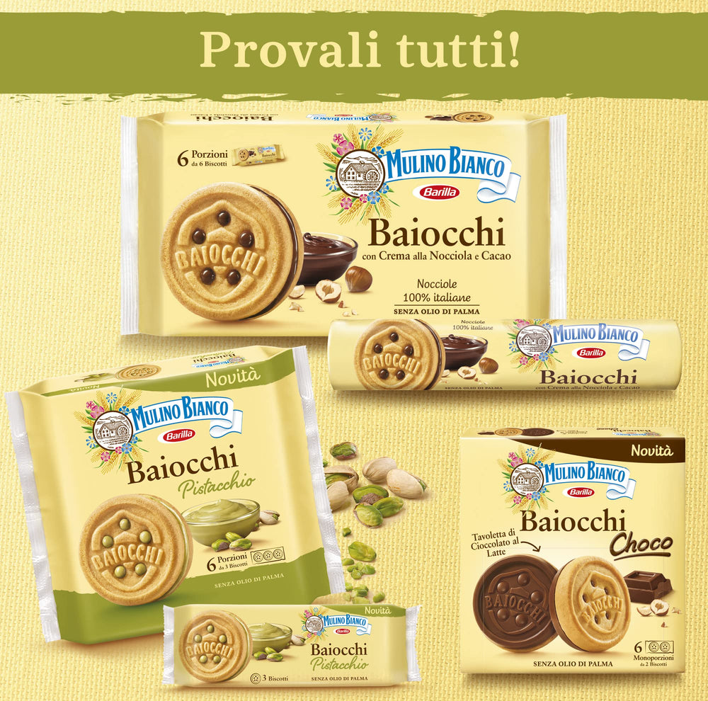 Ingredients overview for Mulino Bianco Pistachio Baiocchi biscuits.