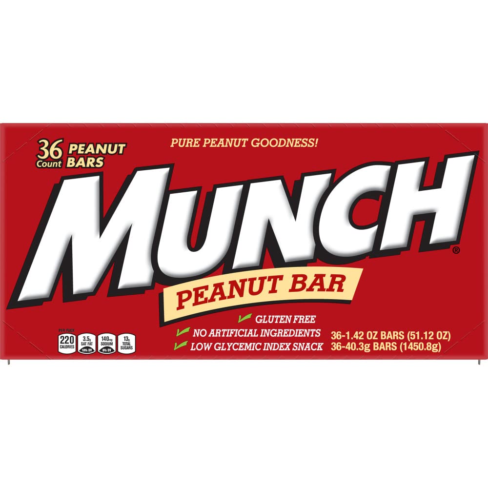 MUNCH Peanut Bar individually wrapped pack on desk