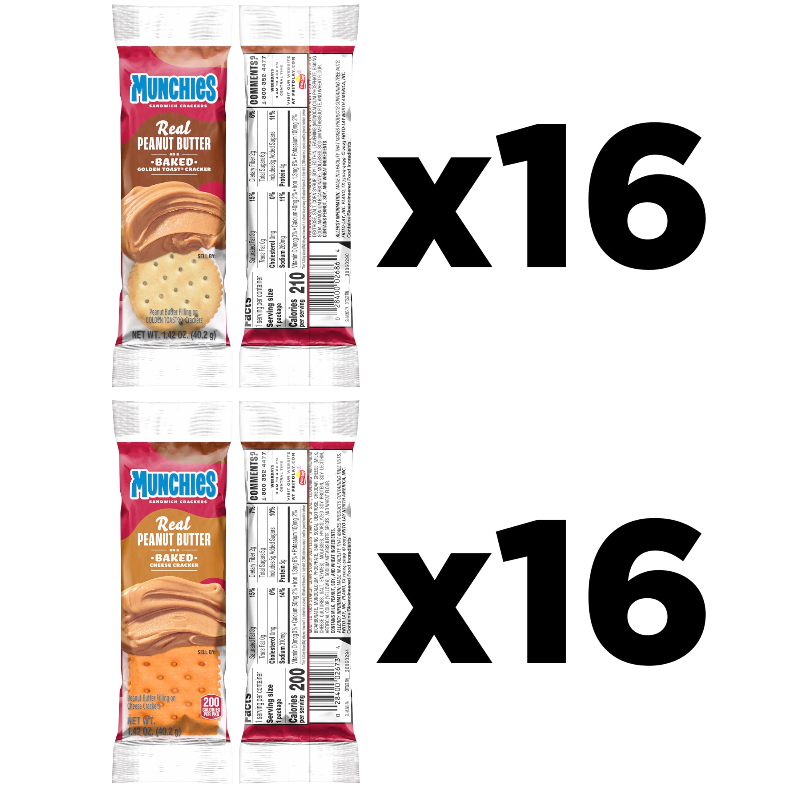 MUNCHIES Sandwich Crackers cheese peanut butter sleeve close-up, convenient lunchbox snack