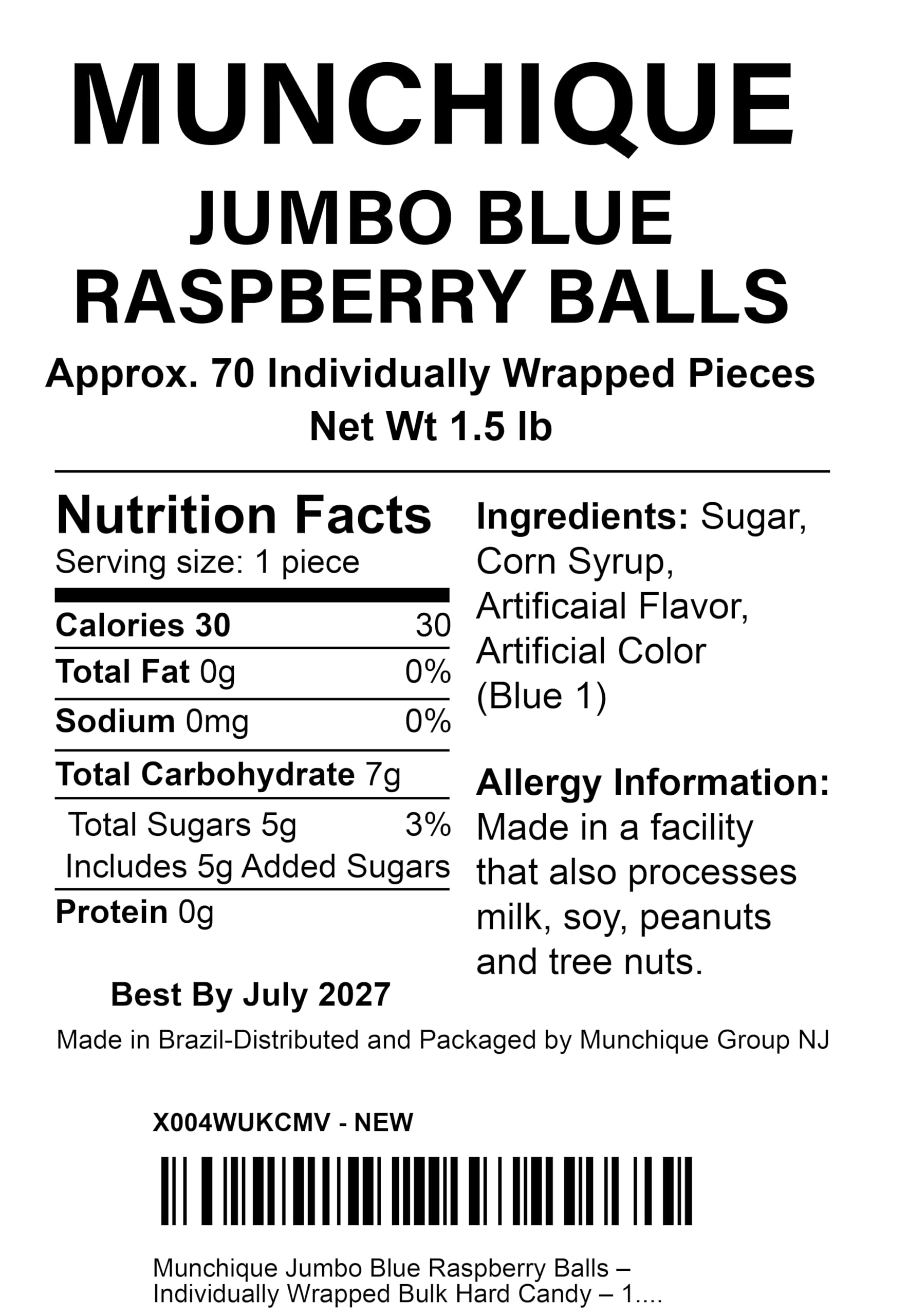 Munchique blue raspberry balls, individually wrapped for easy sharing and gifting.