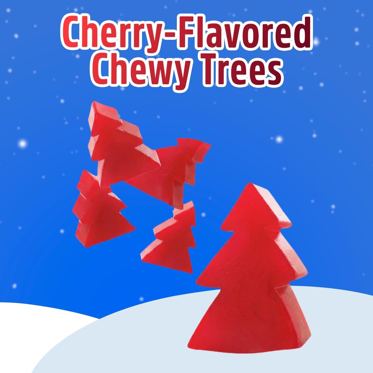 Close-up of tree-shaped candies highlighting bright cherry flavor