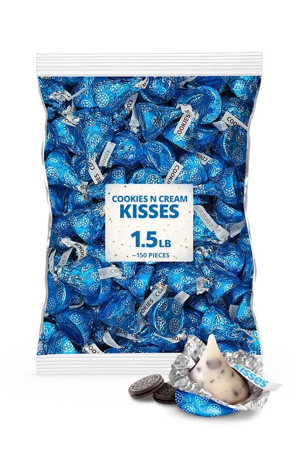 Munchique Cookies and Cream Kisses candy bowl display for guests.