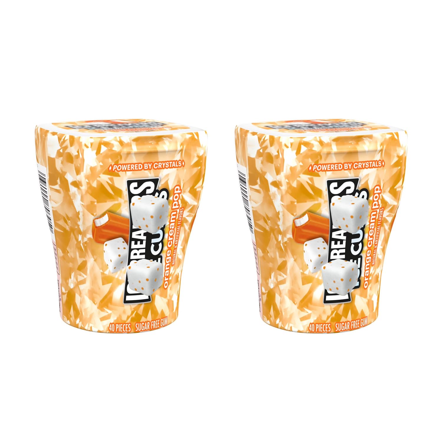 Munchique Cubes Orange Cream Pop gum front view, sugar-free flavor and soft texture.