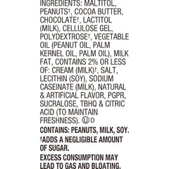 Munchique cup with peanut butter center, sugar-free snacking option.