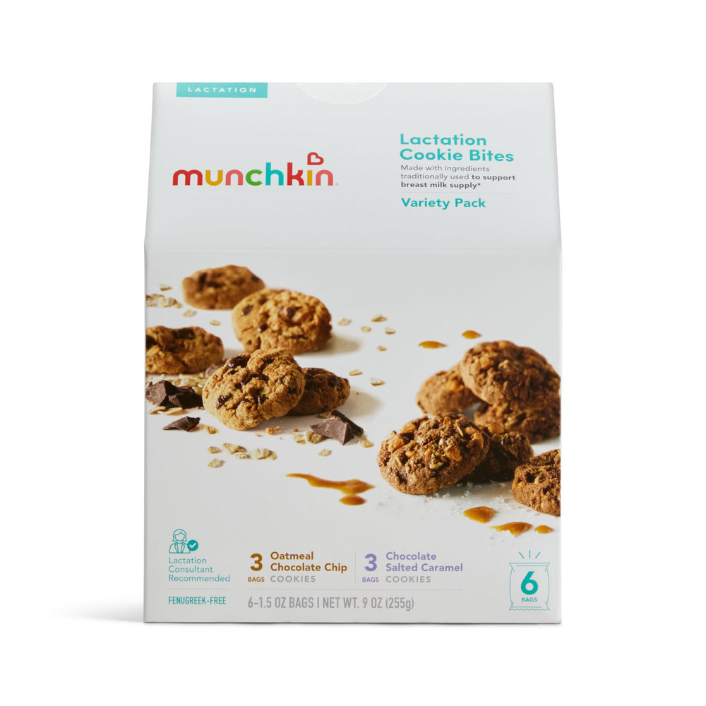 Munchkin Lactation Cookie Bites variety pack, convenient on-the-go snacks for nursing moms.