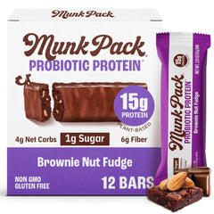 Munk Pack brownie nut fudge bar front packaging for vegan keto snacking on the go