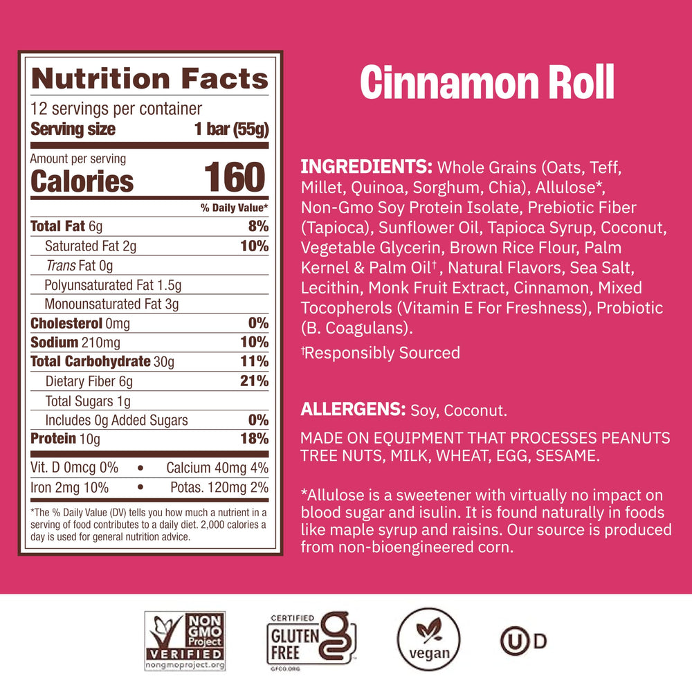 Munk Pack Cinnamon Roll Probiotic Bar texture closeup, soft chewy bite