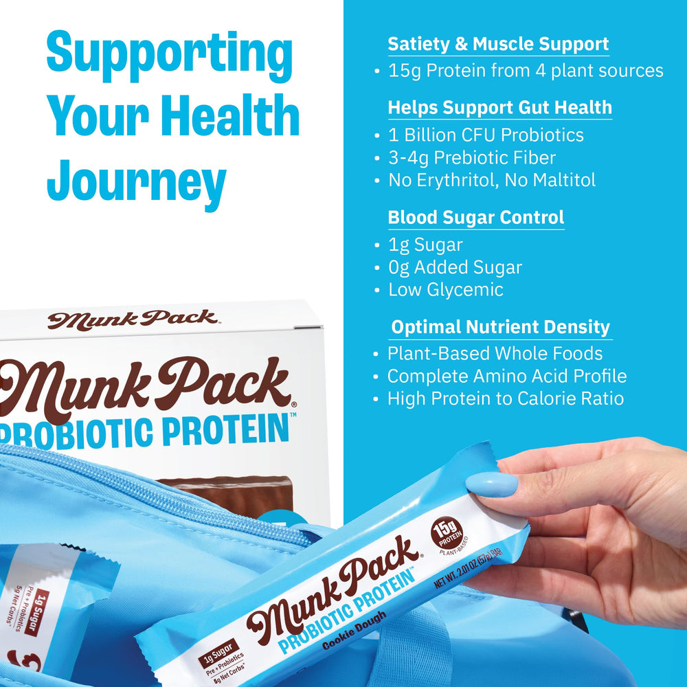 Munk Pack Cookie Dough Probiotic Bar ingredients reveal gluten free, plant based components