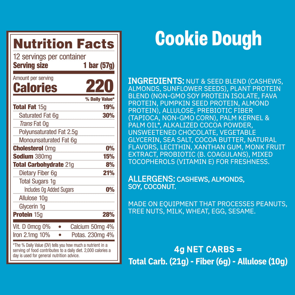 Munk Pack Cookie Dough Probiotic Bar texture close up highlights creamy bite and simplicity