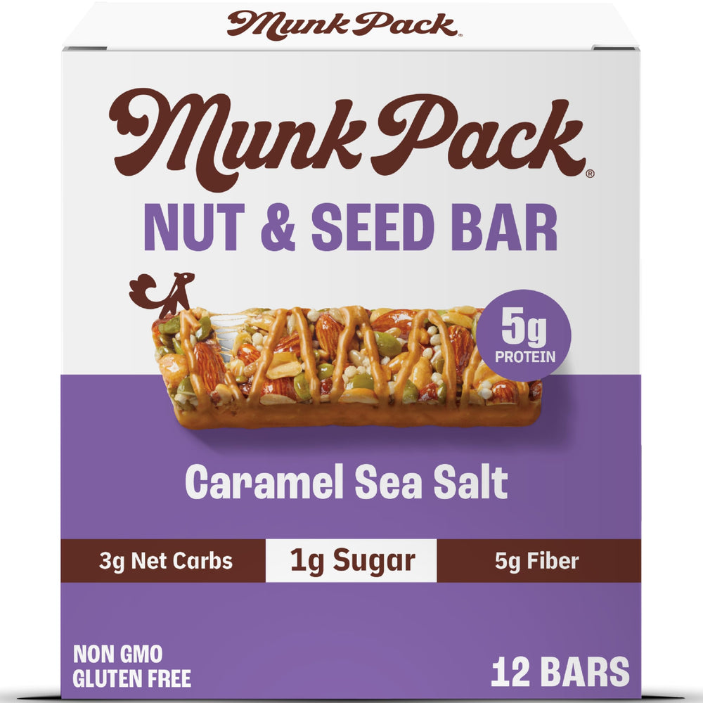 Munk Pack Nut & Seed Bars caramel sea salt bar close-up showing texture and flavor.