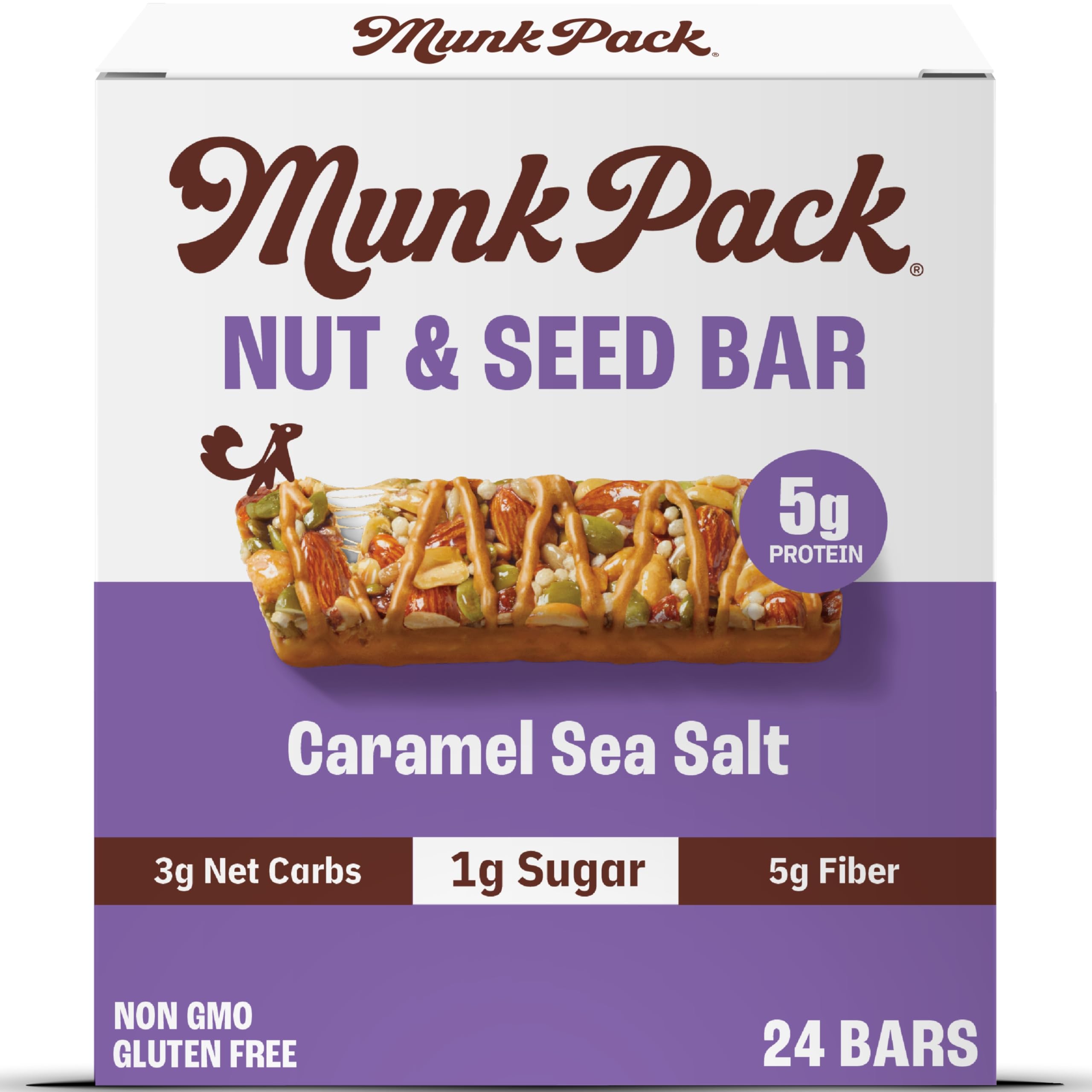 Munk Pack Nut & Seed Bars Caramel Sea Salt front-pack image, gluten-free and keto-friendly